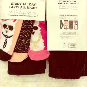 STUDY ALL DAY PARTY ALL NIGHT 1legging&3pair socks